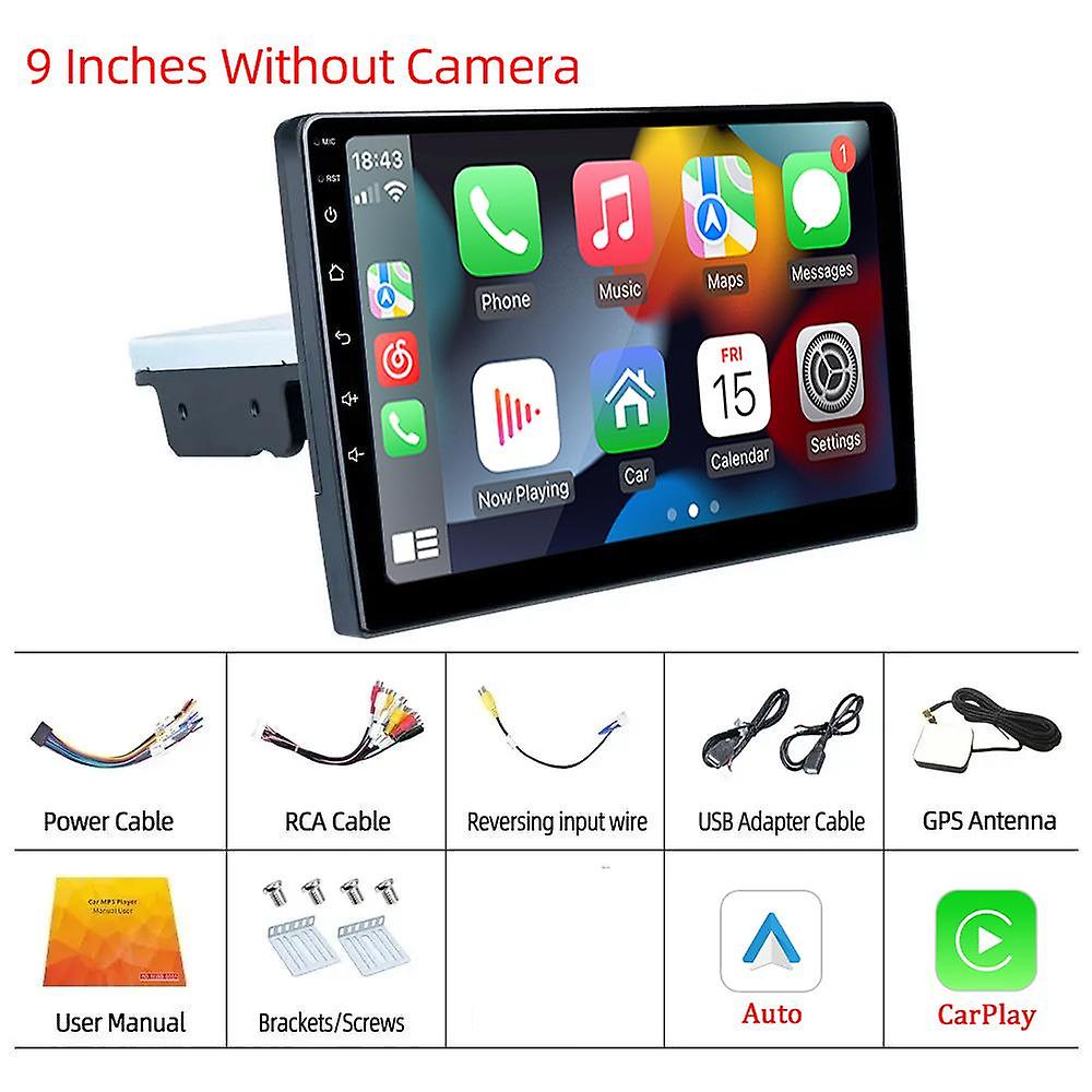 Hippcron Autoradio CarPlay Android Auto 1 Din Autoradio Universal 9 "WIFI GPS Bluetooth Audio Multimedia Video Player