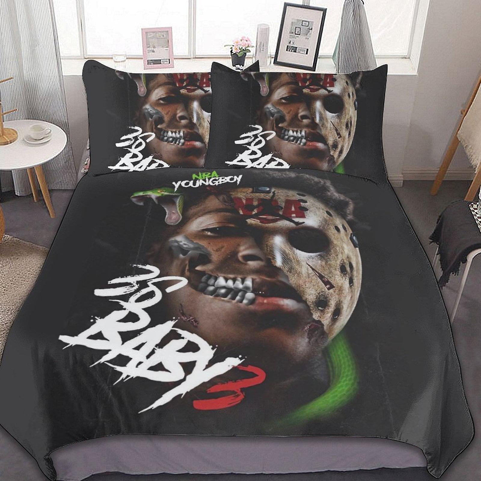 Youngboy Bir Daha Asla Kırılmadı Yatak Nevresim Mikrofiber Yatak Takımları 3D Baskılı Hafif 3 Parça Yorgan Setleri, 1 Nevresim Takımı Ve 2 Yastık Şems için