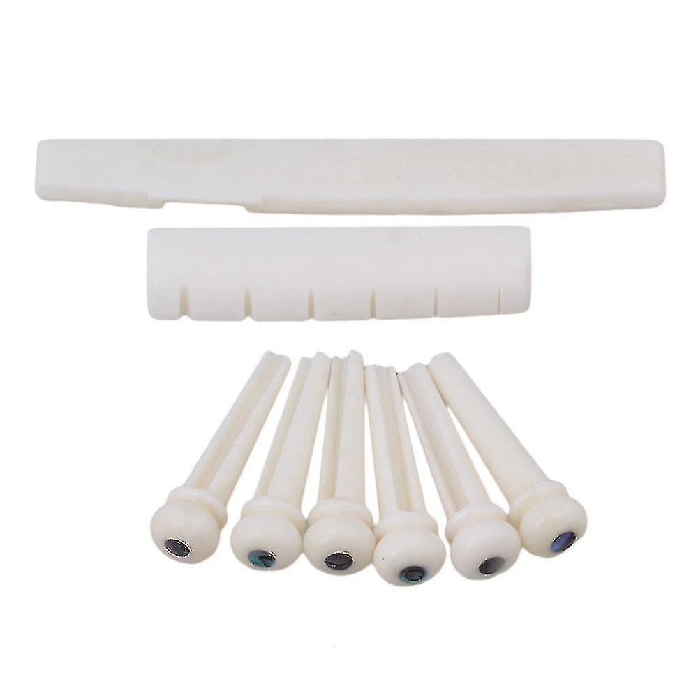 New 1 Set Of 6 String Acoustic Guitar Bone Bridge Pins With Saddle  Nut Kit