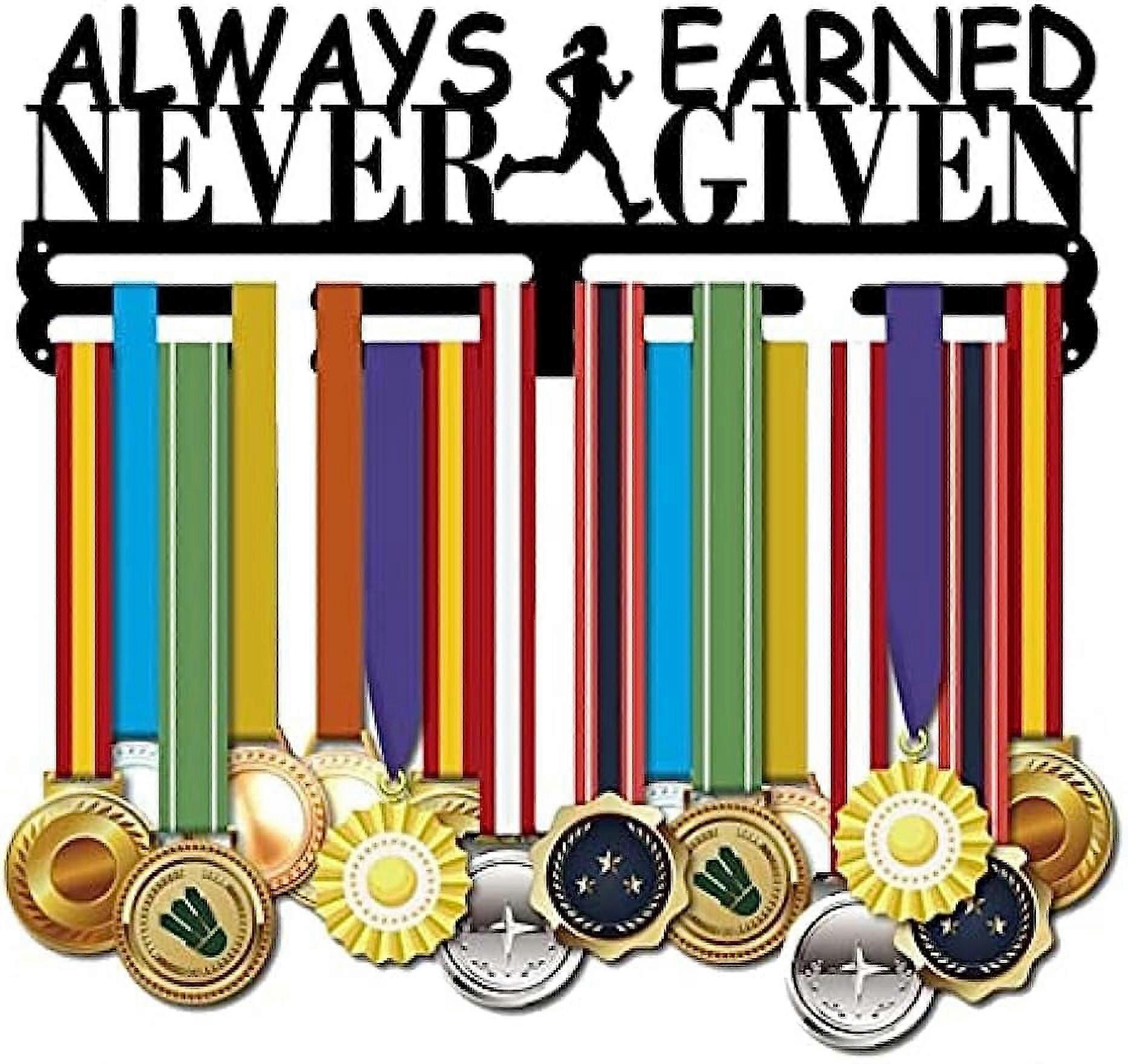 1set Running Sports Medal Display Hanger Always Earned Never Given Medal Holder Iron Wall Mounted Display