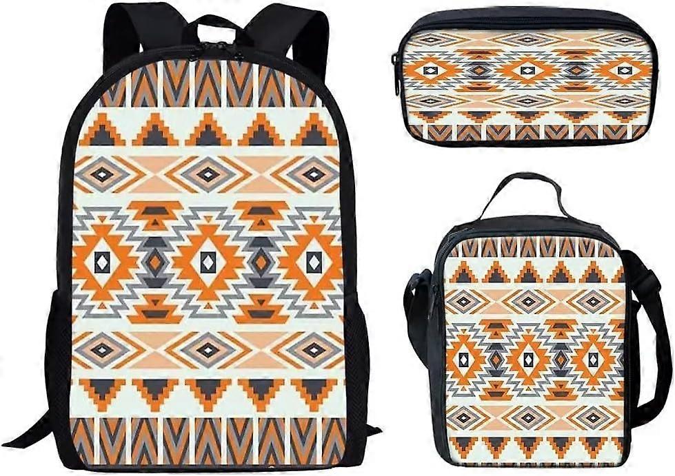 جنوب غرب إفريقيا نافاجو الأطفال حقيبة ظهر للأطفال حقيبة مدرسية مع حقيبة حمل الغداء وحقيبة القلم الابتدائية الابتدائية للفتيات حقيبة الظهر ، خفيفة الوزن