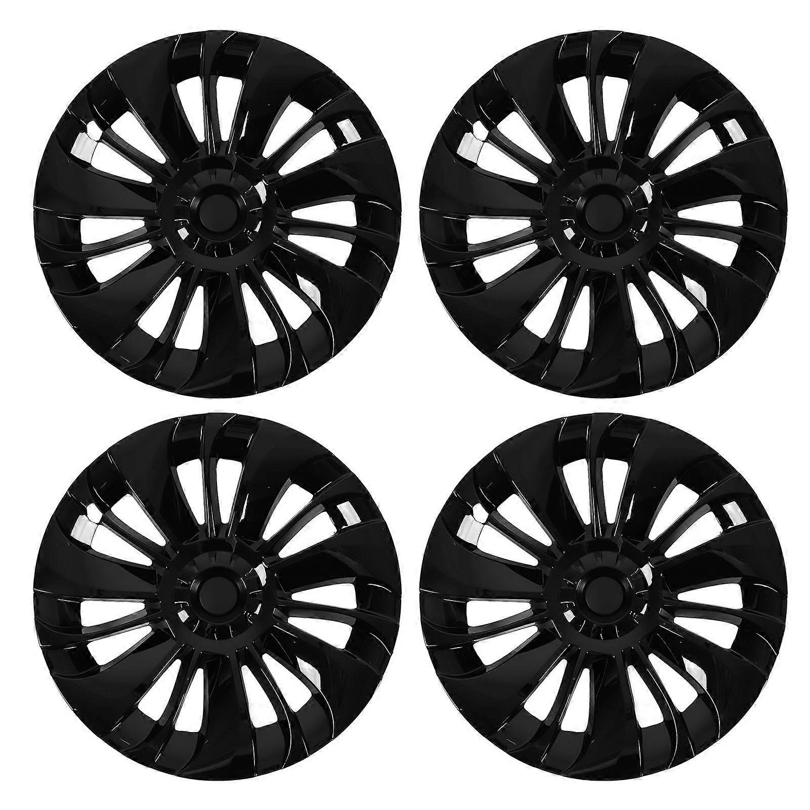 4pcs 19 Inch Hubcap Asymmetrical Design Wheel Hub Cap Replacement for Tesla Model Y 2020 to 2023 Glossy Black E2U712