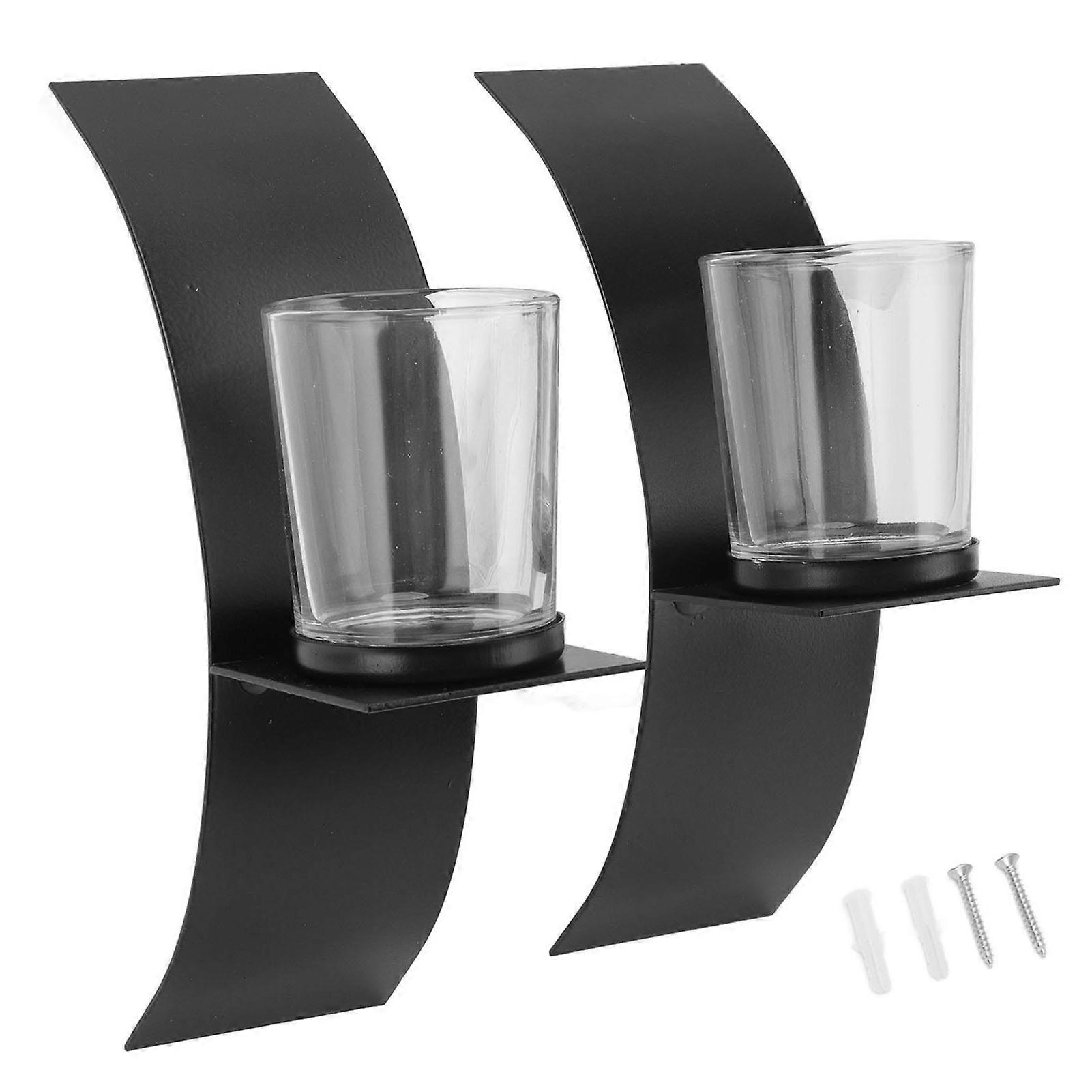 2set Wall Mounted Candlestick Iron Three Dimensional Arc Design Candle Tray For Bedroom