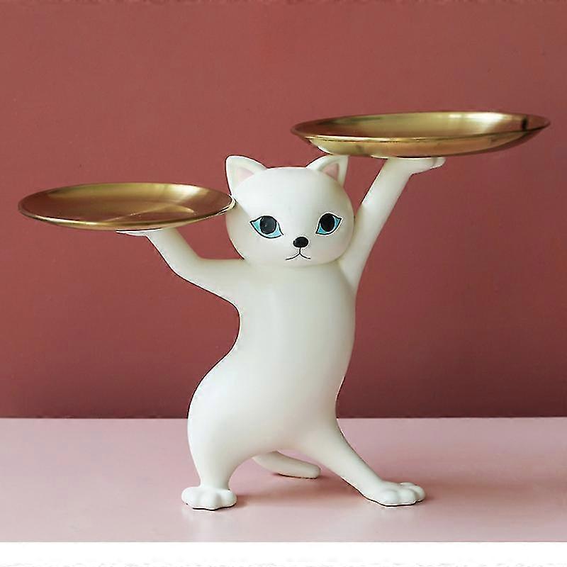 Jianghuo ειδώλια δίσκων γατών ρητίνης για το εσωτερικό κλειδί εισόδου Desktop Candy αποθήκευσης εμπορευματοκιβωτίων Home Office Table Decor Accessorie, λευκό
