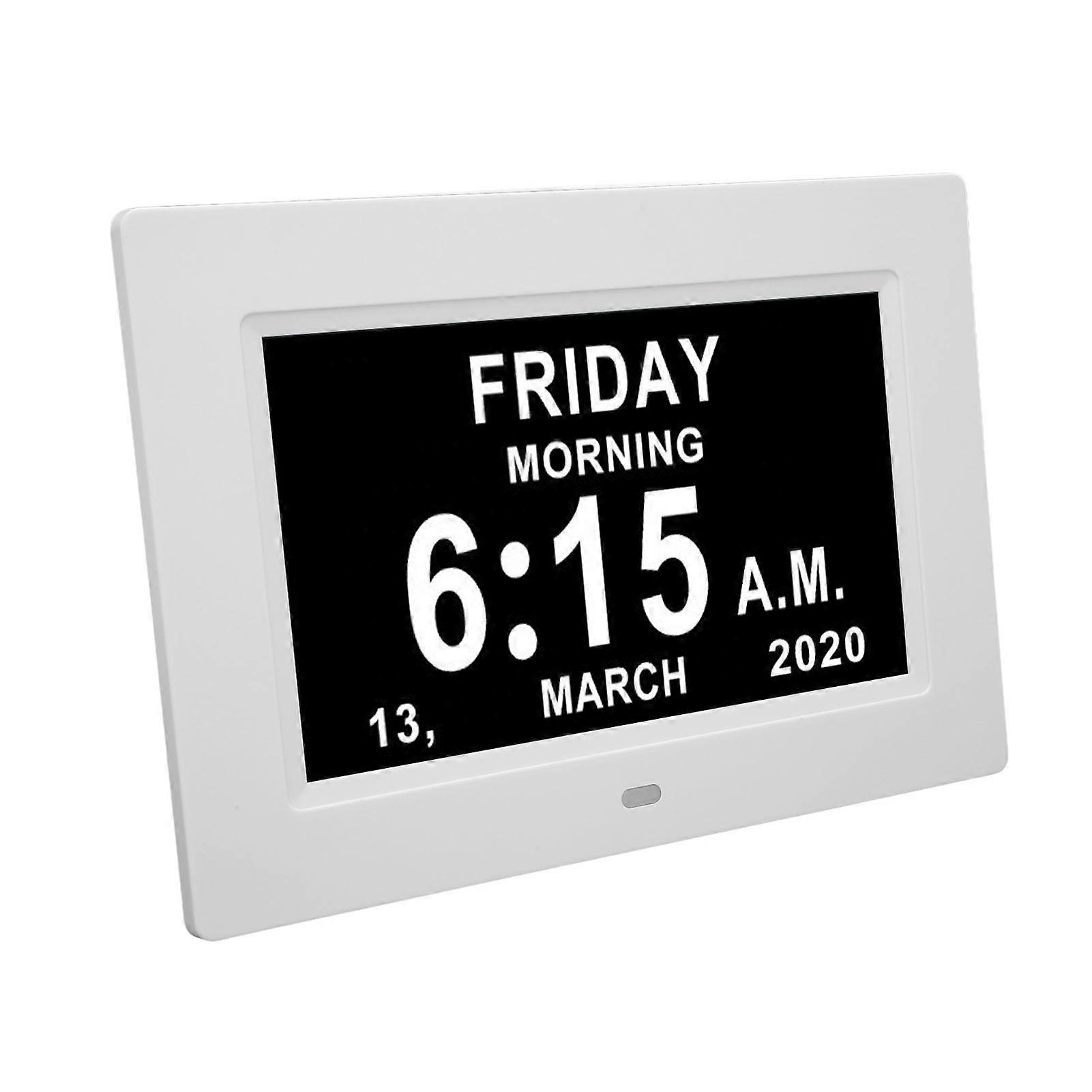 7in Digital Day Clock Auto Dimmable 8 Languages Day Clock with Unabbreviated Week Month Date for Elderly 110?240V US Plug