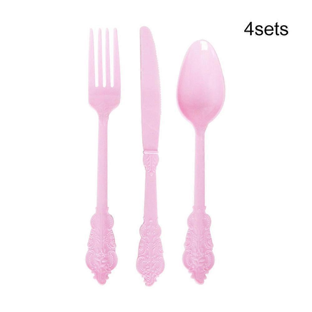 4 Sets Disposable Western Tableware Imitation Metal Plastic Carved Embossed Dinner Set New