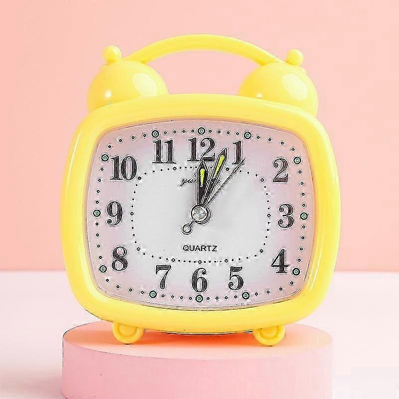 Yellow Analog Alarm Clock, Silent Non-Ticking Travel Alarm Clock with Light and Snooze Function Port