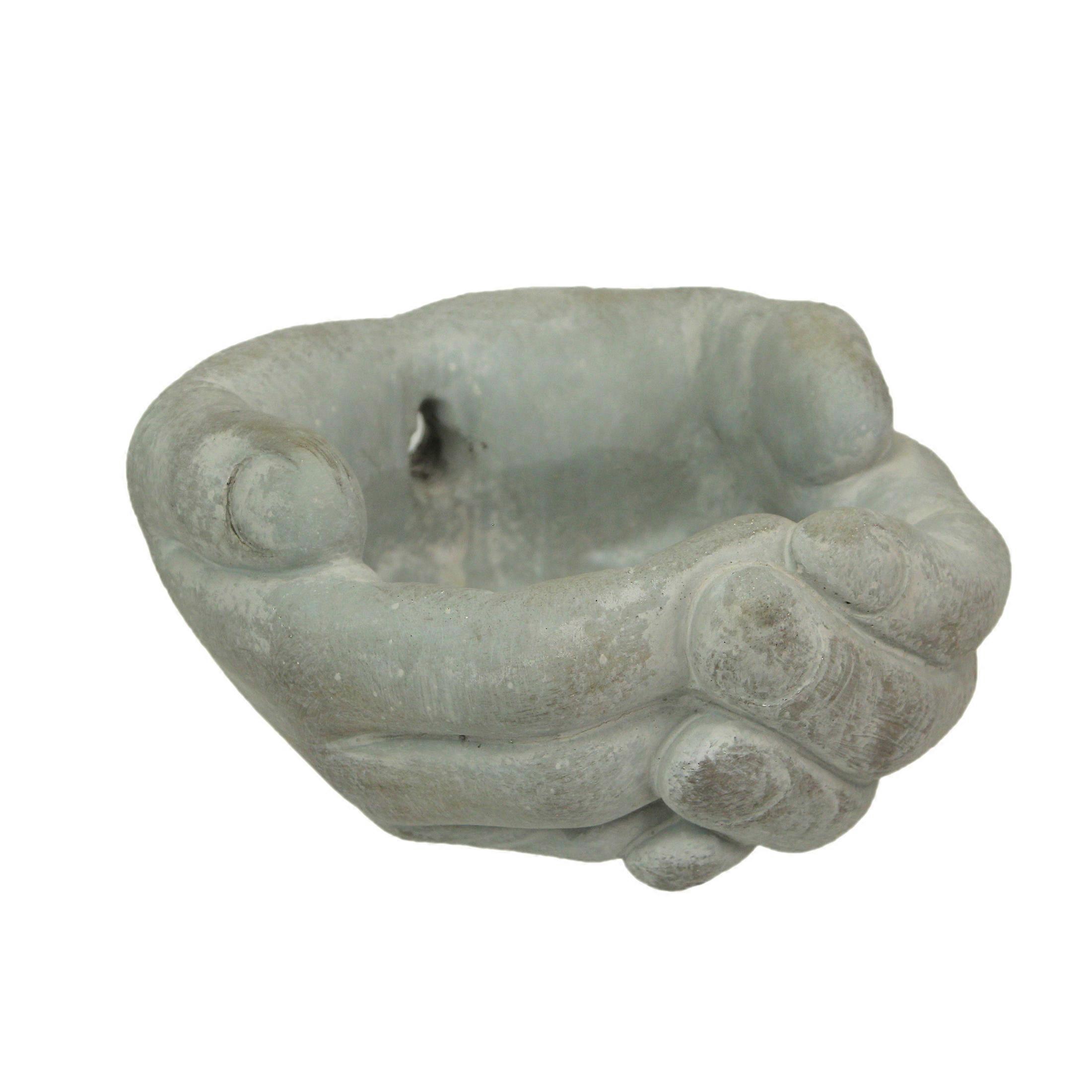 Cupped Hands Wall Planter and Birdfeeder, Cement, 6.5 Inch