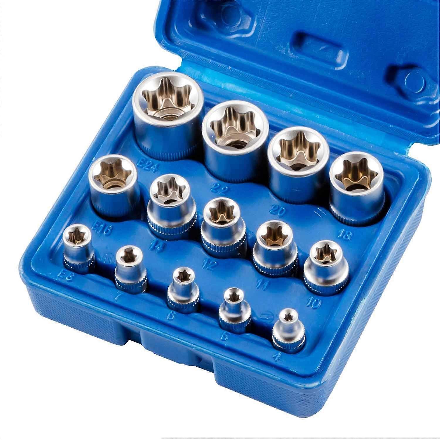 2025 New Female E Star Torx Socket Set E4-E24 E-Torx External Hex Socket Insert Nut 14pcs