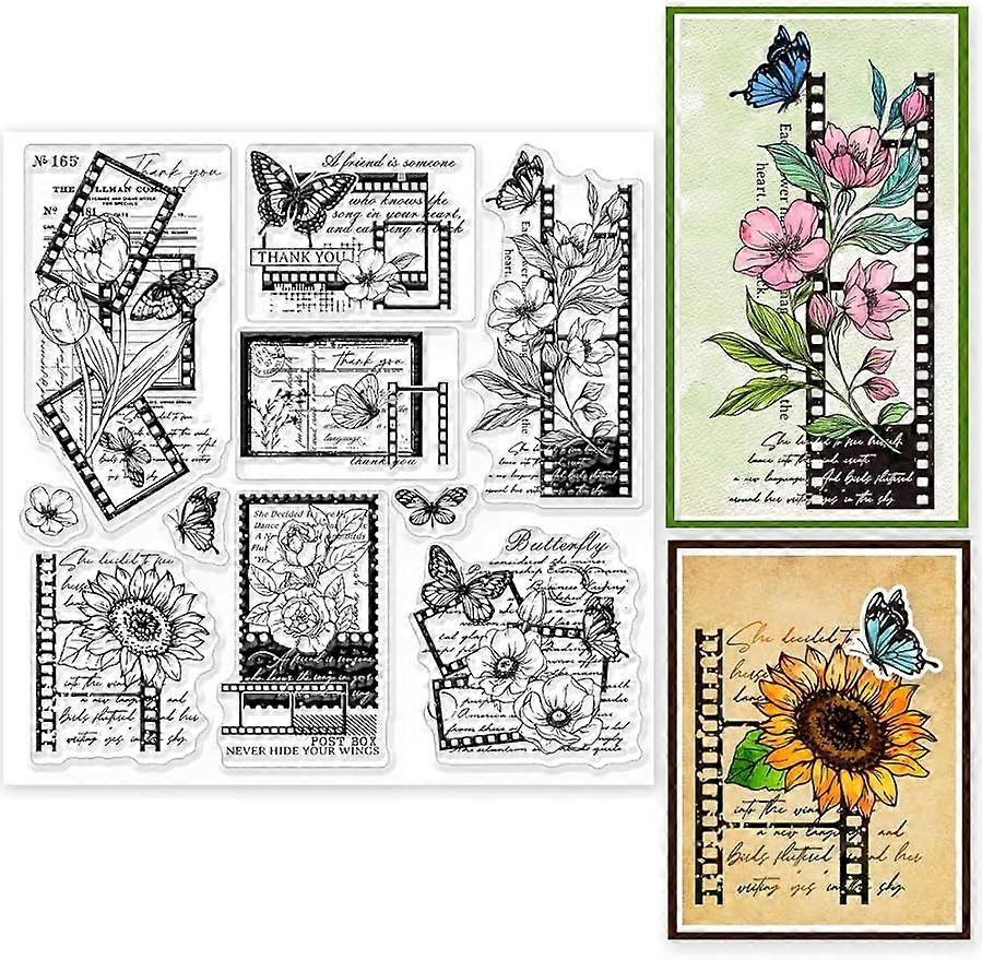 1Sheet Vintage Flower Background Silicone Clear Stamp Seals