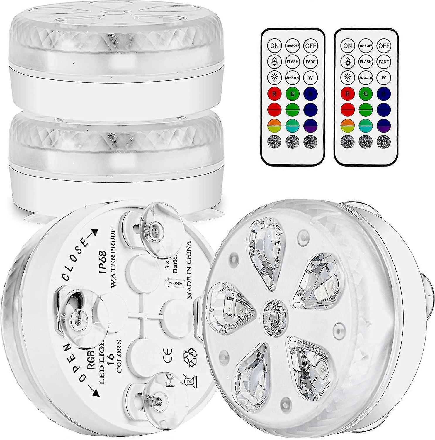Waterproof Led Submersible Pool Light With Rf Remote, Timer, 16 Leds, Suction Cup And Magnet For Pool, Aquarium, Vase, Party (4)-Yvan