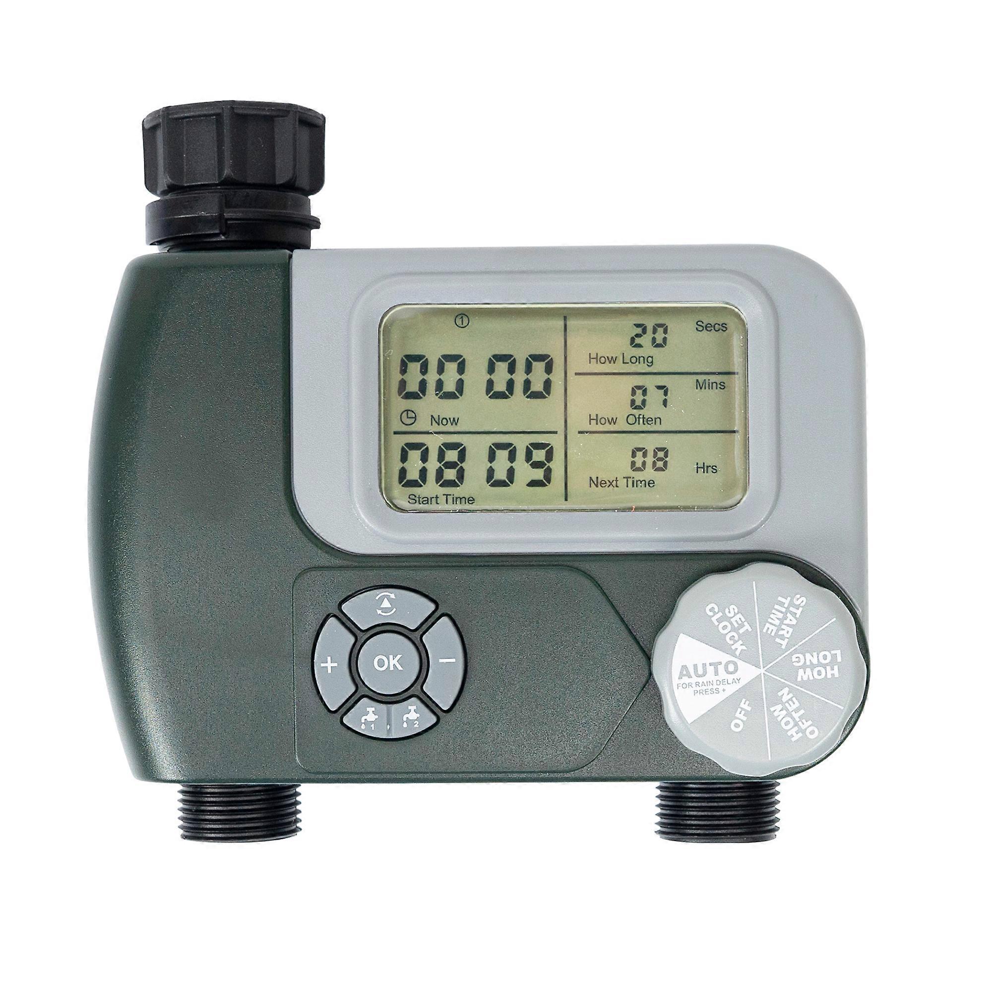 Programador de riego PNI WT10, pantalla LCD, conexión 3/4, 2 salidas, verde