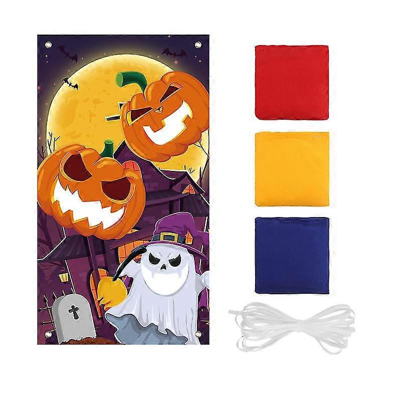 clispeed halloween pumpkin bean bag toss game kit funny halloween toss game banner with 3 bean bags halloween indoor outdoor throwing game for kids pa