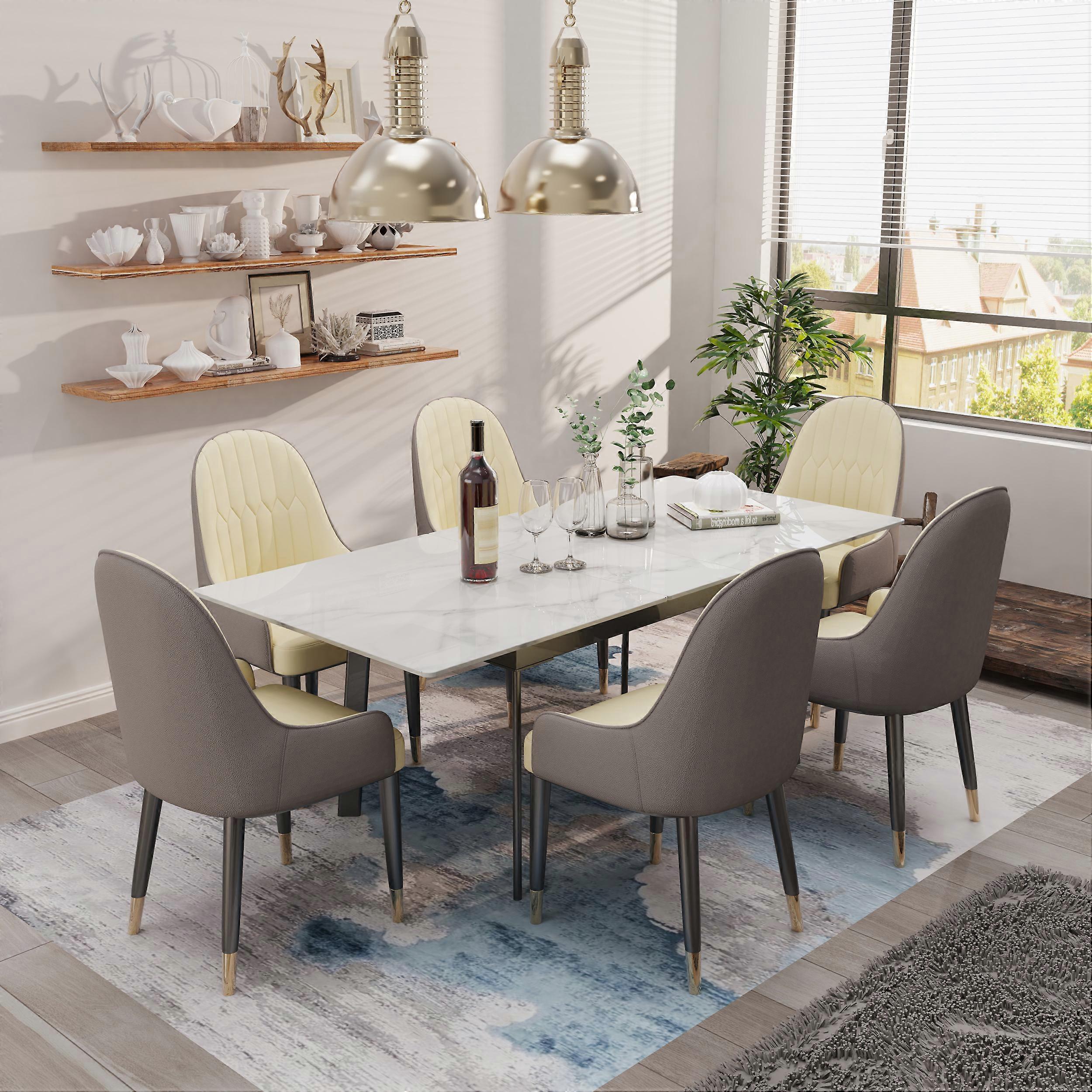 Indoor Sintered Stone and Iron Expandable Dining Table