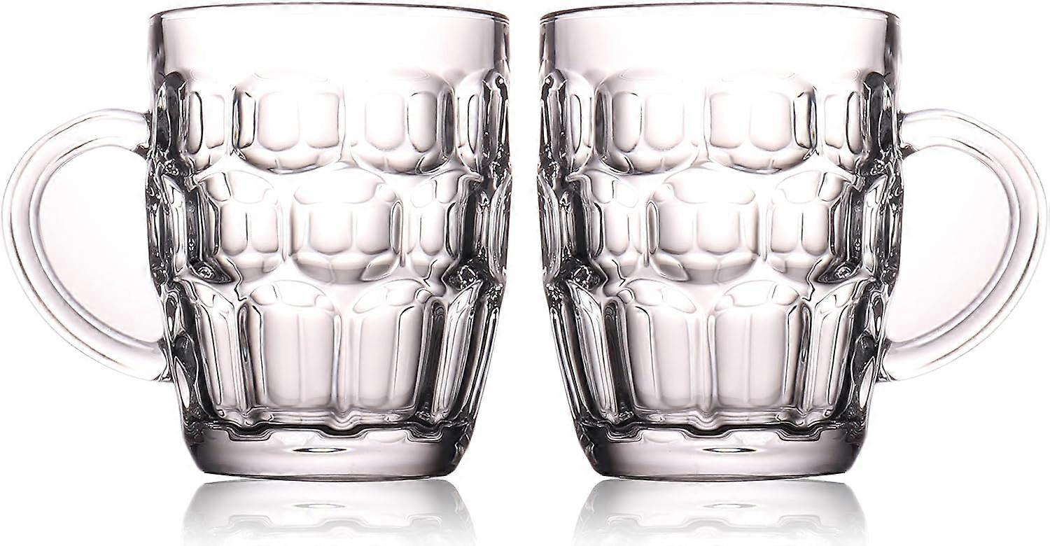 1 Pint Dimpled Ölmugg Set om 2 - Tungt brittiskt pubglas med handtag