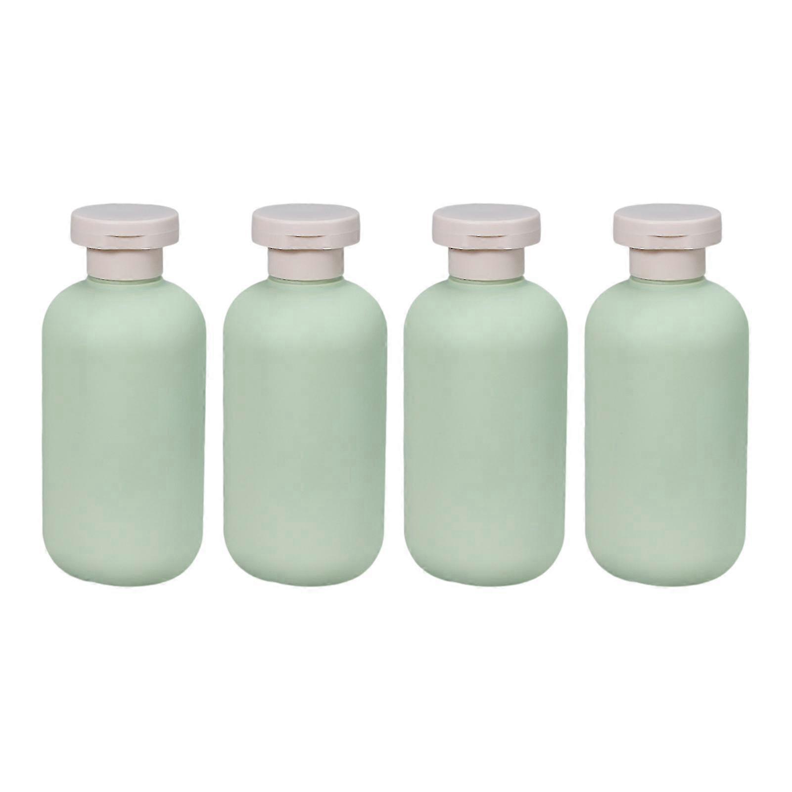 4 Pack 200ml/260ml/300ml/400mlgreen Empty Squeeze Bottles Leak-proof Refillable Wide Mouth Flip-top Design Lotion Cream Shampoo Travel Containers