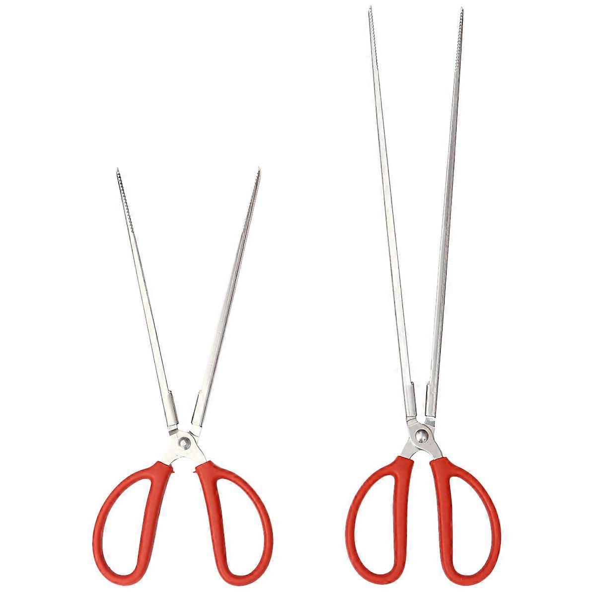 2PCS Eel Crab Mud Fish Tongs Long Garbage Clip Pick Up Tools for Outdoor - Straight (Red)