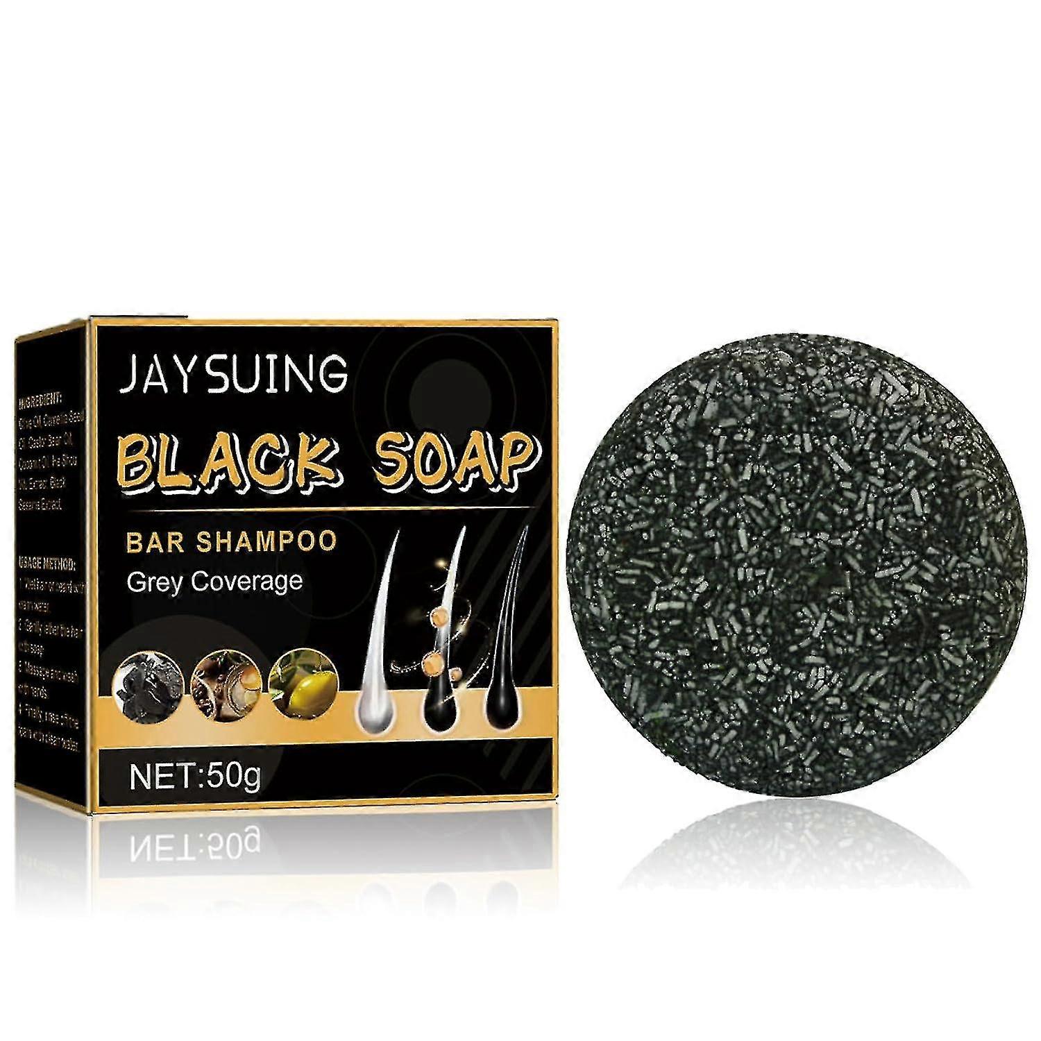 Jaysuing zwarte zeep voor haar, zwarte zeep bar, grijze dekking bar shampoo, zwarte haar zeep bar voor mannen vrouwen (1 stuks)_k19