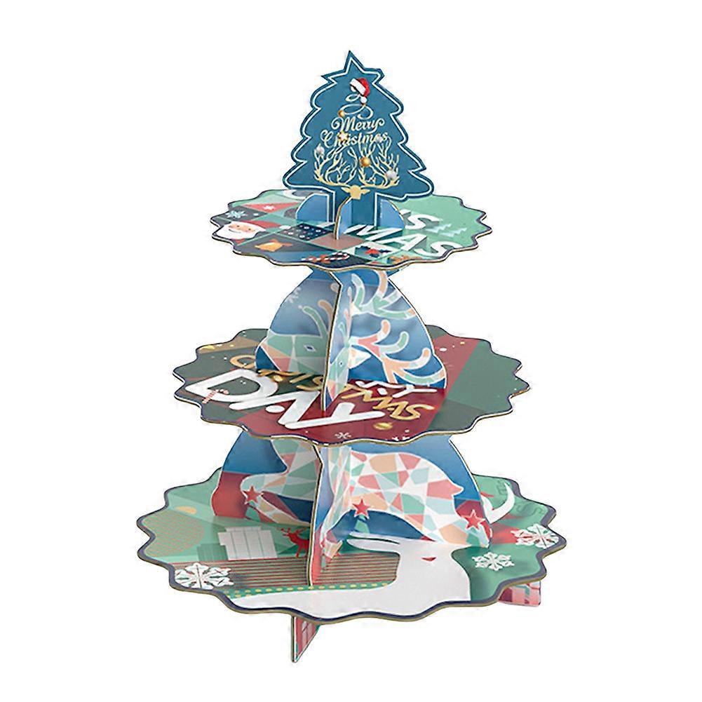 Christmas Tree Snack Rack Foldable Three-Layer Cake Holder Colorful Christmas Tree Paper Cupcake Rack Christmas Party Decoration