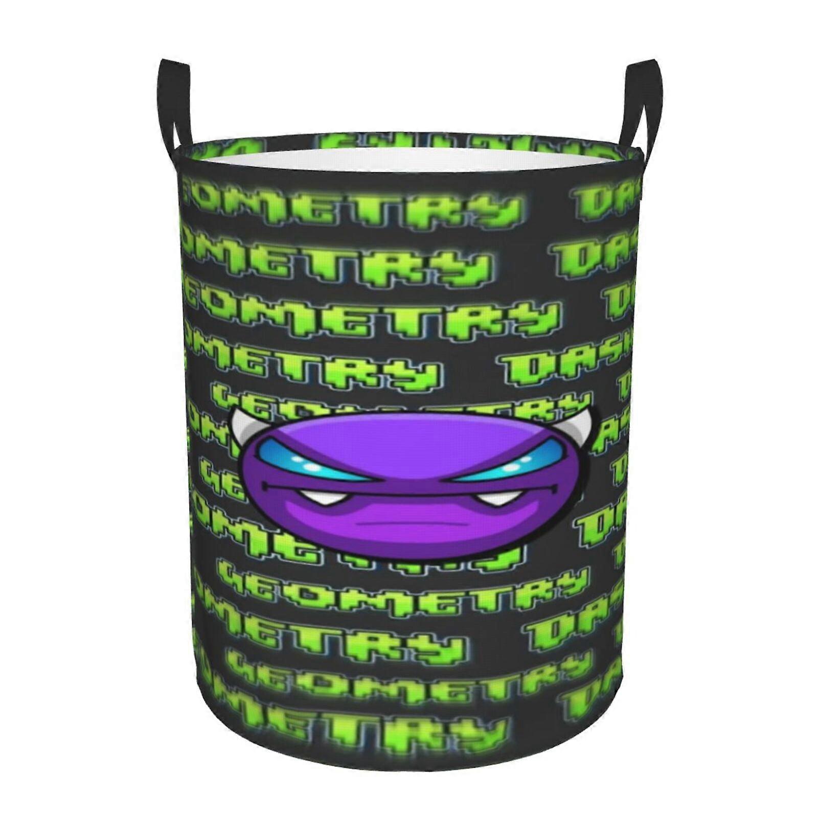 Geometry Dash 3d Graphic Flame Laundry Basket Fire Flame Clothes Hamper Storage With Handle-SYS28462