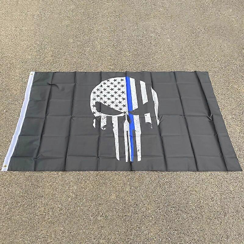 aerlxemrbrae 90X150cm First Responder Police Thin Blue Line Skull Bone Flag