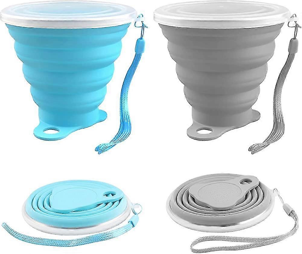 Silicone Foldable Cup, 2 Pcs Collapsible Camping Cups Bpa Free With Acsergery Sealing Lid Gift