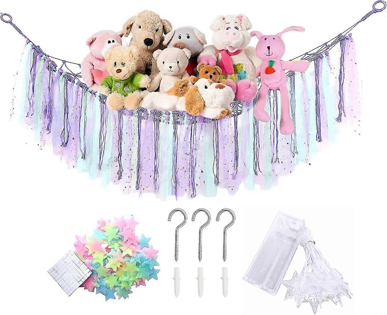 Stuffed Animal Storage Net Or Hammock With Led Star Light And Glow Stars