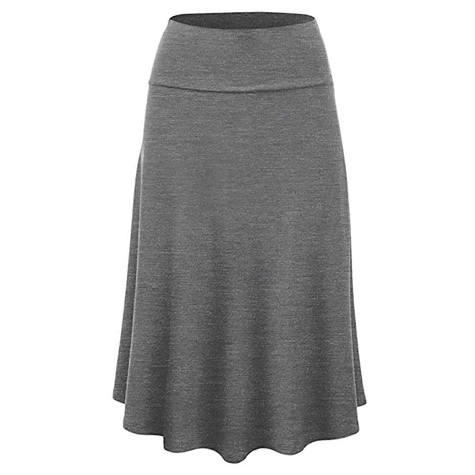 Women's Solid Lightweight Flare Midi Pull On Closure Skirt L Size