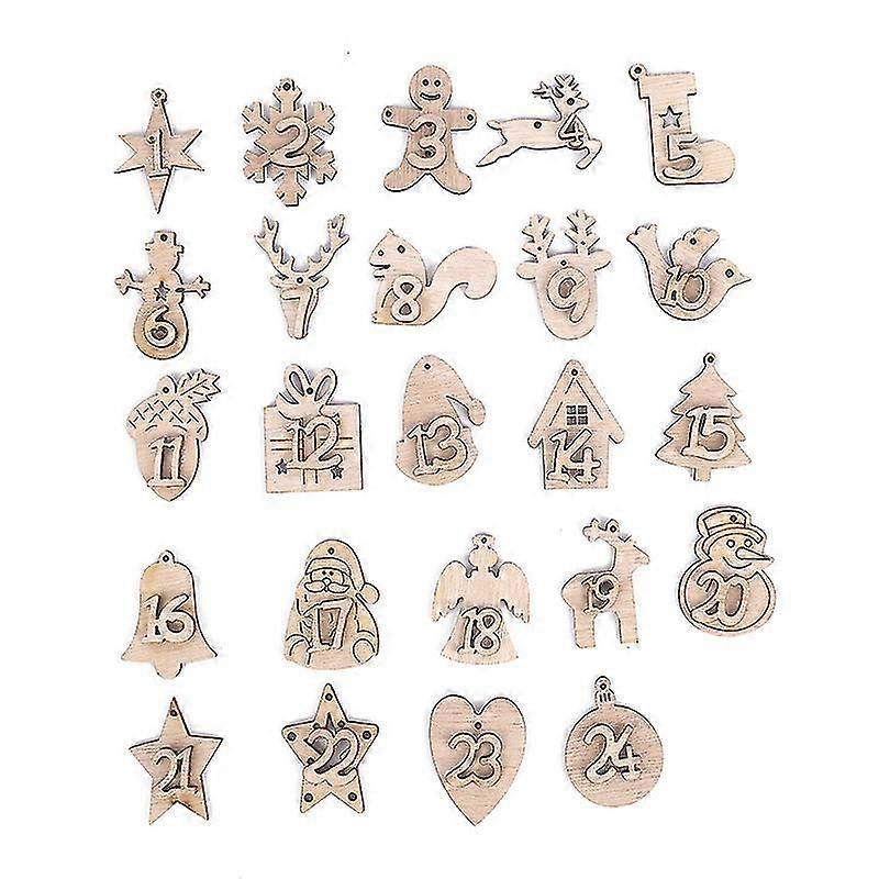 1 To 24 Wooden Number Pendant For Christmas Advent Calendar, Christmas Decoration