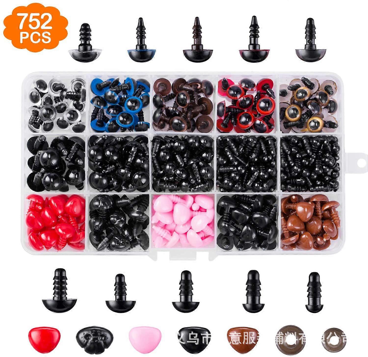 Safety Eyes And Noses 752pcs Included Colourful Doll Eyes 6-14mm Washers For Cra