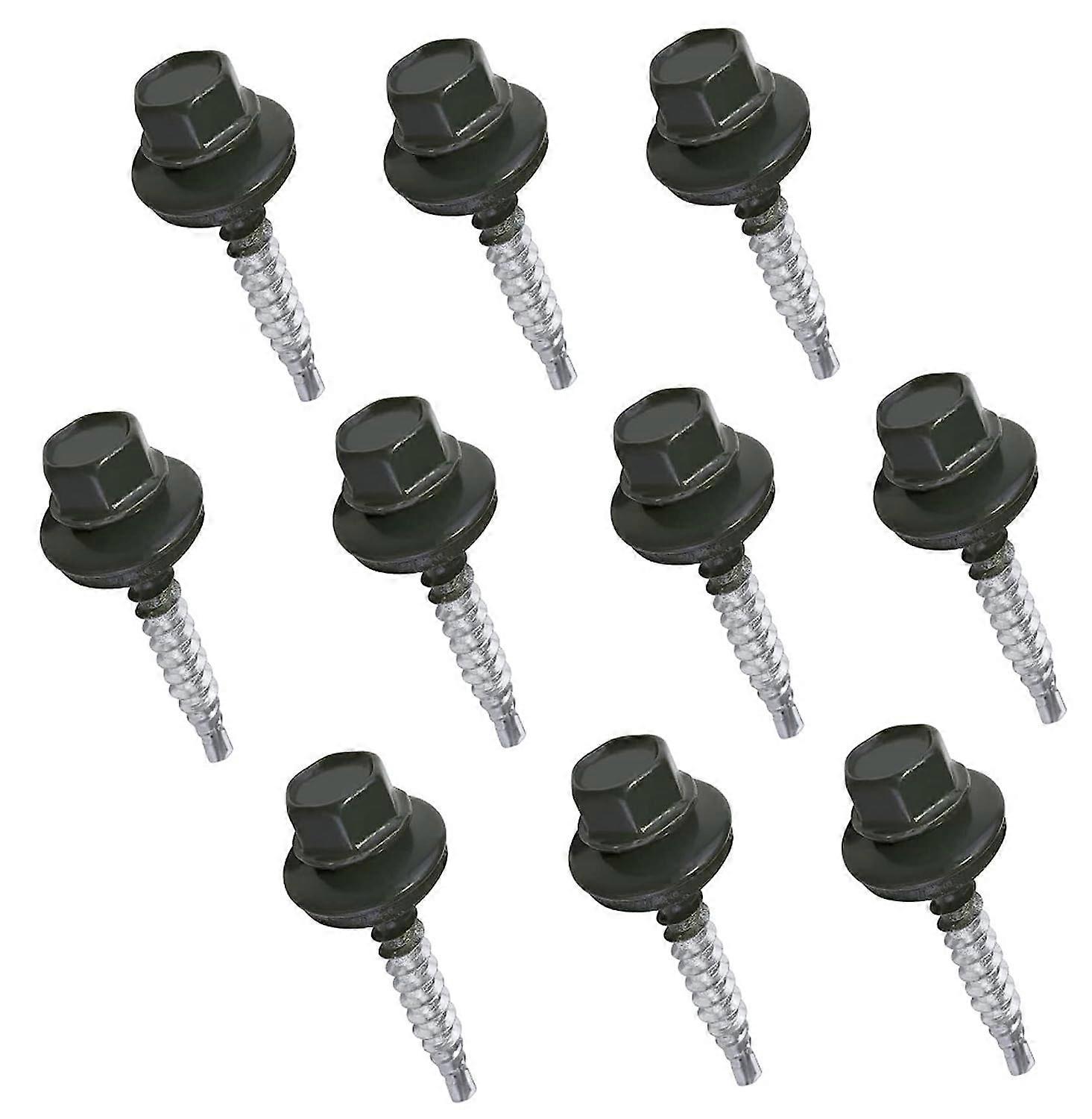 C57210 - Set of 10 self-drilling screws metal on wood 4.8x35 mm + EPDM sealing washer - painted in anthracite gray color RAL 7016 - 8 mm hexagonal hea