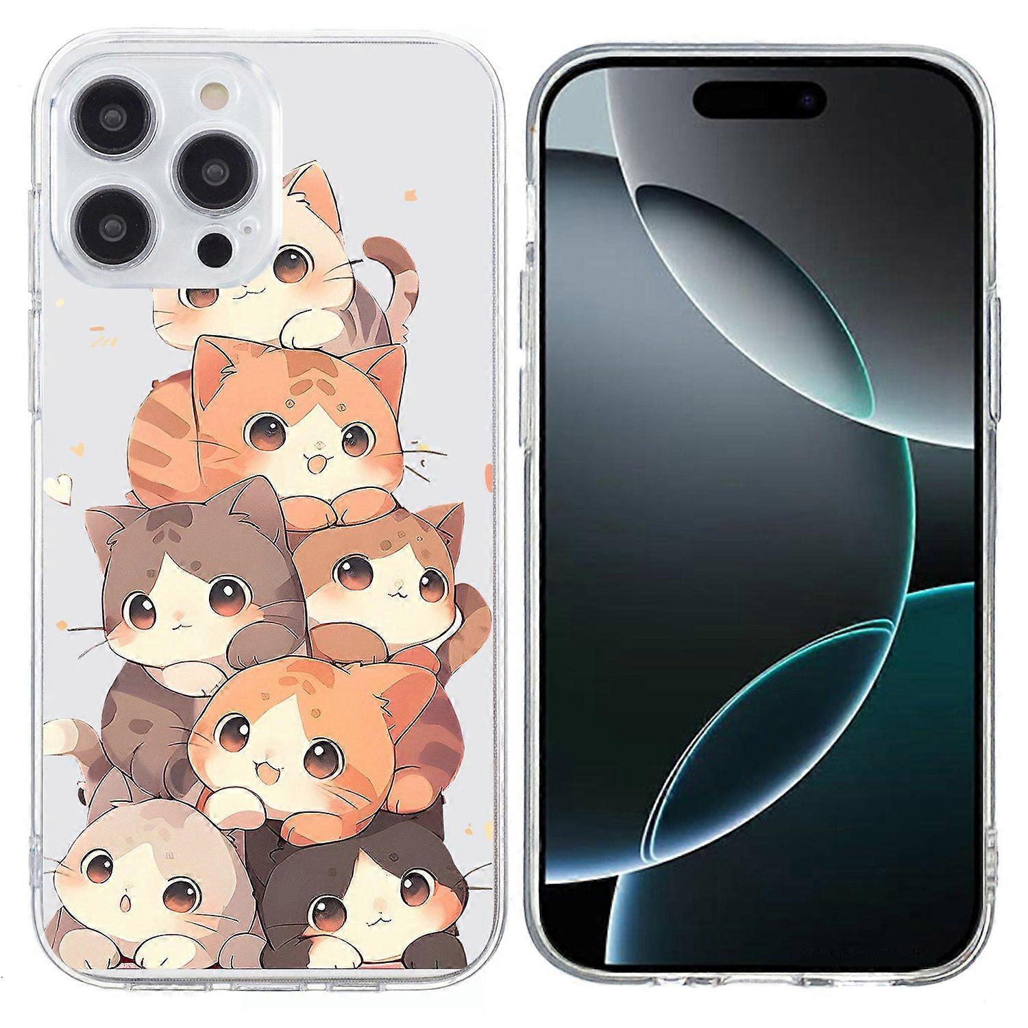 For iPhone 16 Pro Case Pattern Printing Shockproof Soft TPU Phone Cover - Multiple Kittens
