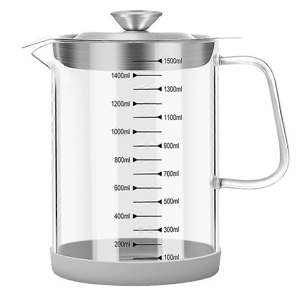 Transparent Glass Oil Filter Pot with Scale Kitchen Oil Separator Home Bacon Grease Container with