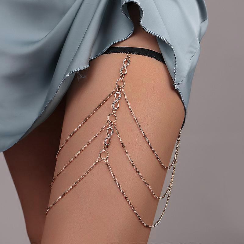Sexy Beach Multi-layer Leg Chain Strench Thigh Chain Jewelry Elasticity (Gold)