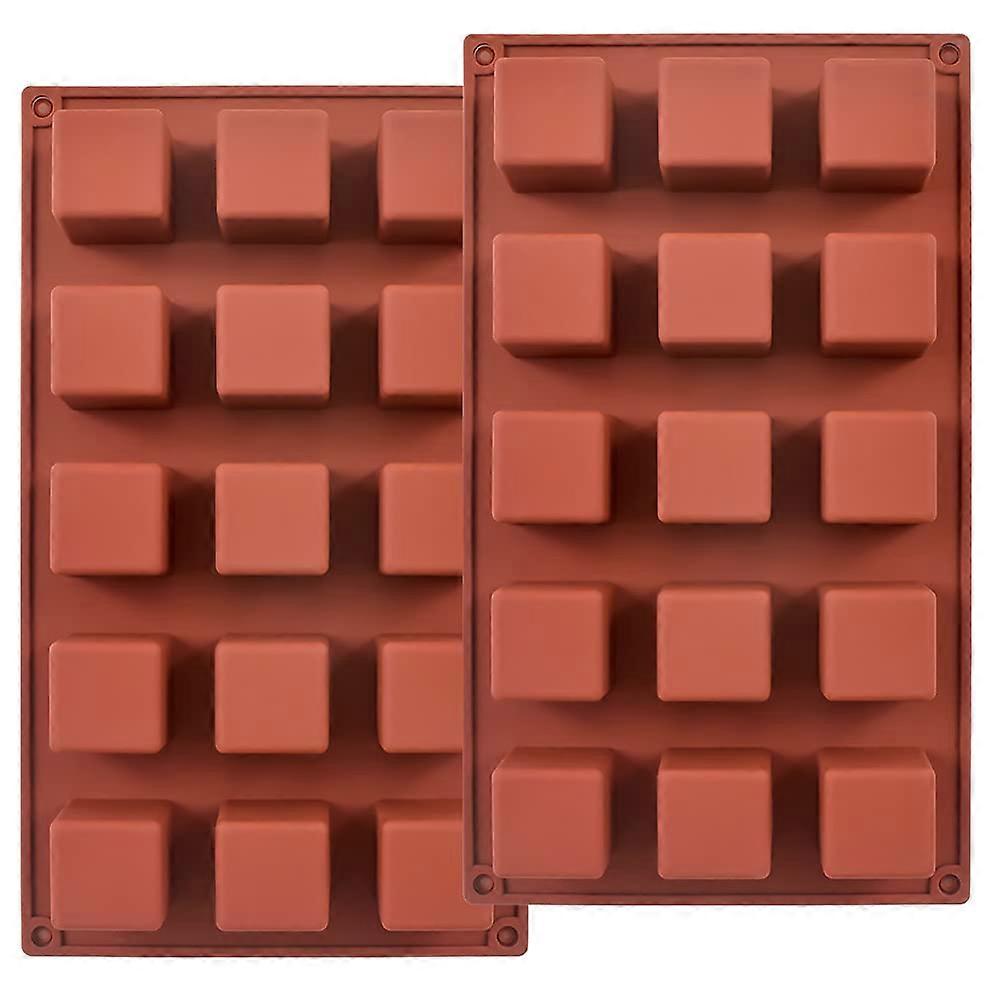 15 Cavities 1.4 Inch Square Silicone Mould Cube Mould For Making Chocolate Candy Cake Ice Cube Tray Truffles Pralines Pack Of 2