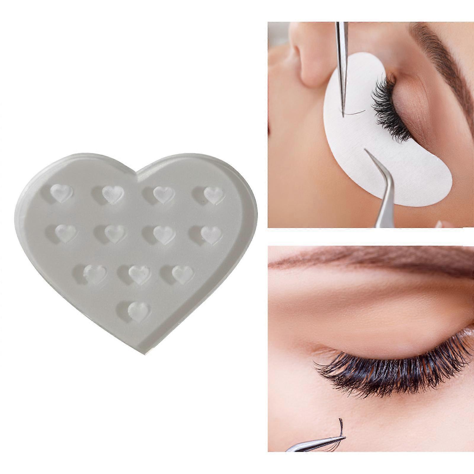 Eyelashes Glue Stand Professional Transparent /Washable/ with 12 Holes/ Reusable Crystal Glass Lashes Adhesive Pallet for Eyelash Extension , Pink Hea