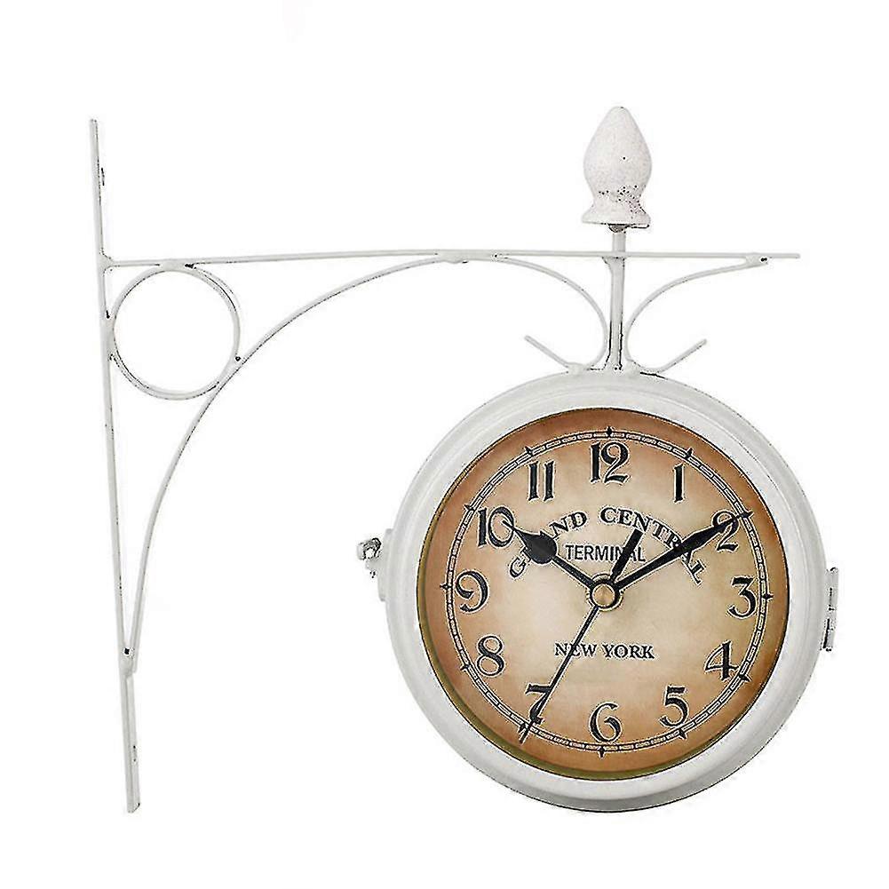 Outdoor Bracket Clock Garden Station Wall Clock Double Sided Clock Black/White(White)