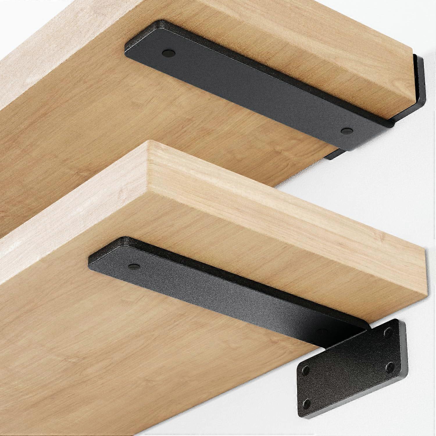 nice Heavy Duty Floating Shelf Bracket (20.32 cm - 6 pcs.) with (0.64 cm thick) Metallic Black, holds 160+ lbs, powder coated, complete with mounting