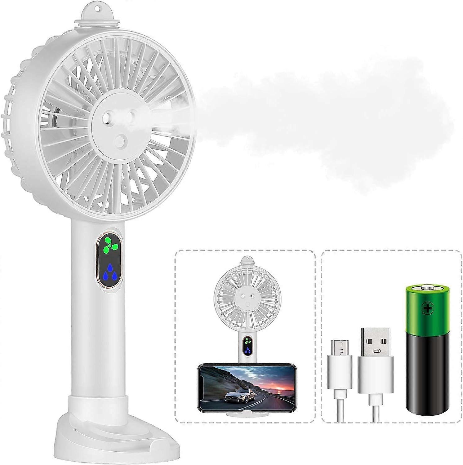 2-piece set Mini Handheld Fan, Portable Hand Held Misting Fan Double Nozzle Spray Battery Operated Fan 3 Speeds USB Rechargeable Mister Humidifier Per