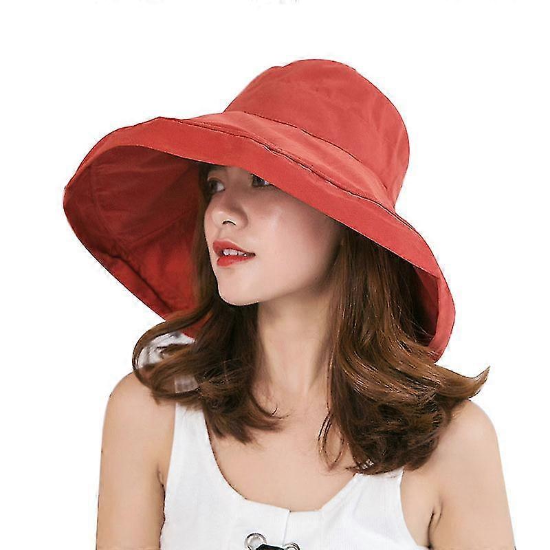 Women's Sun Hat with UV Protection Foldable Wide Brim Outdoor Sun Hat Red