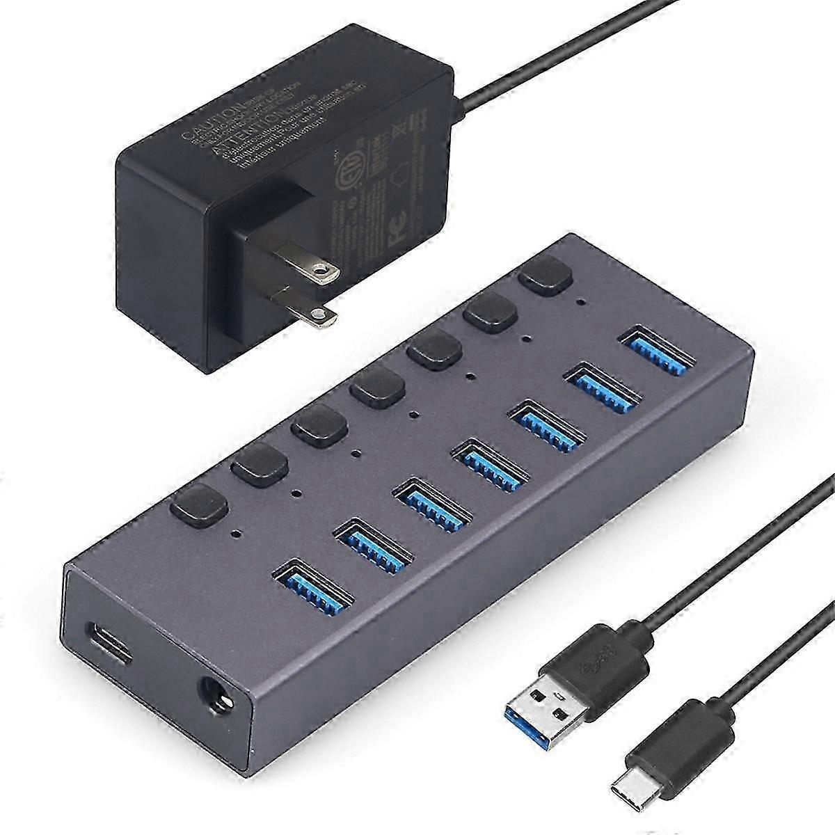 USB3.0 Splitter 7Port Charging Multi-Interface HUB with Switch and Power Supply-US Plug
