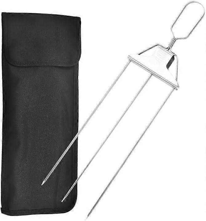 3 Way Grill Skewers, 3 Prong Stainless Steel Skewers For Grilling, Metal Grill Skewers Semi-automatic Grill Fork With Push Bar Slider