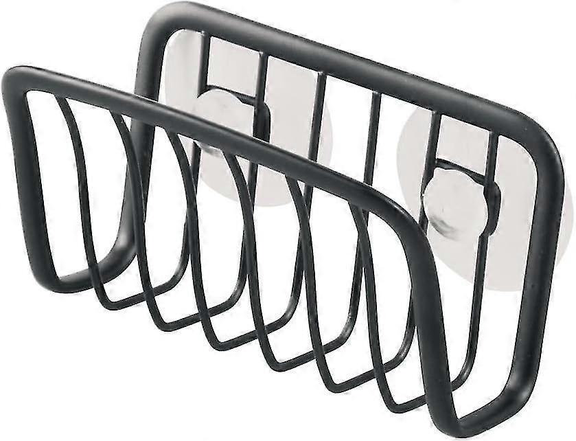 Sponge Holder With Suction Cups, Small Metal Sink Organizer For Sponge And Pot Scraper, Practical Helper For Kitchen Organization, Matte Black-QJWL