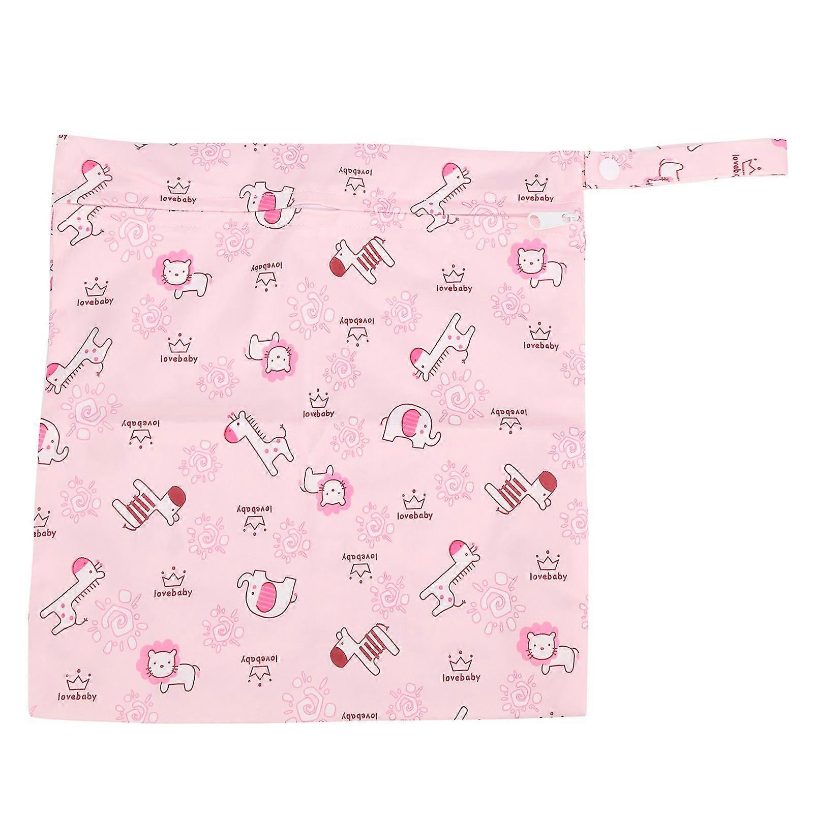 Reusable Baby Cloth Diaper Bag with Pink Animal Cartoon Pattern