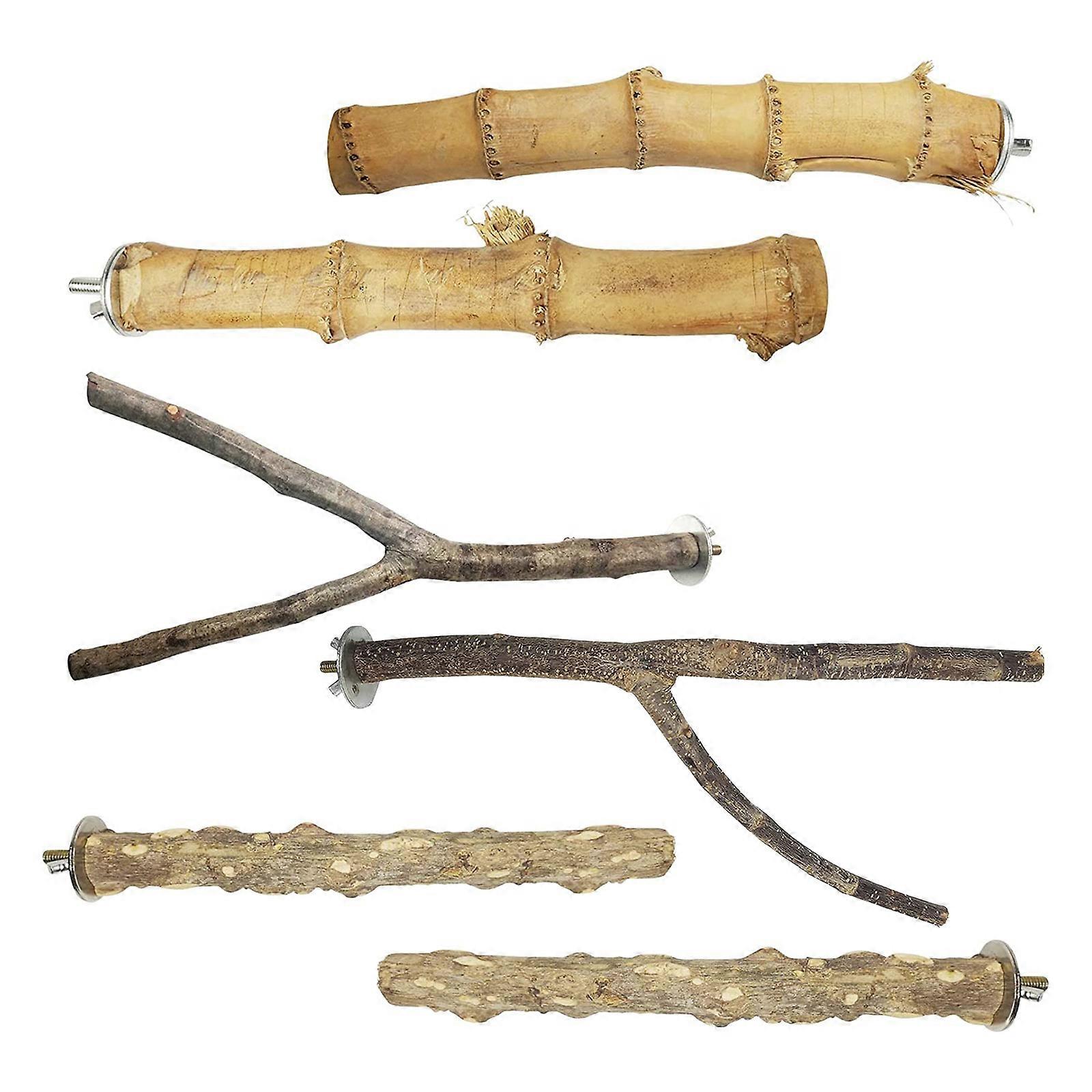 6 Pieces Bird Perch Wooden Stand Training Set for Small and Medium Parrots