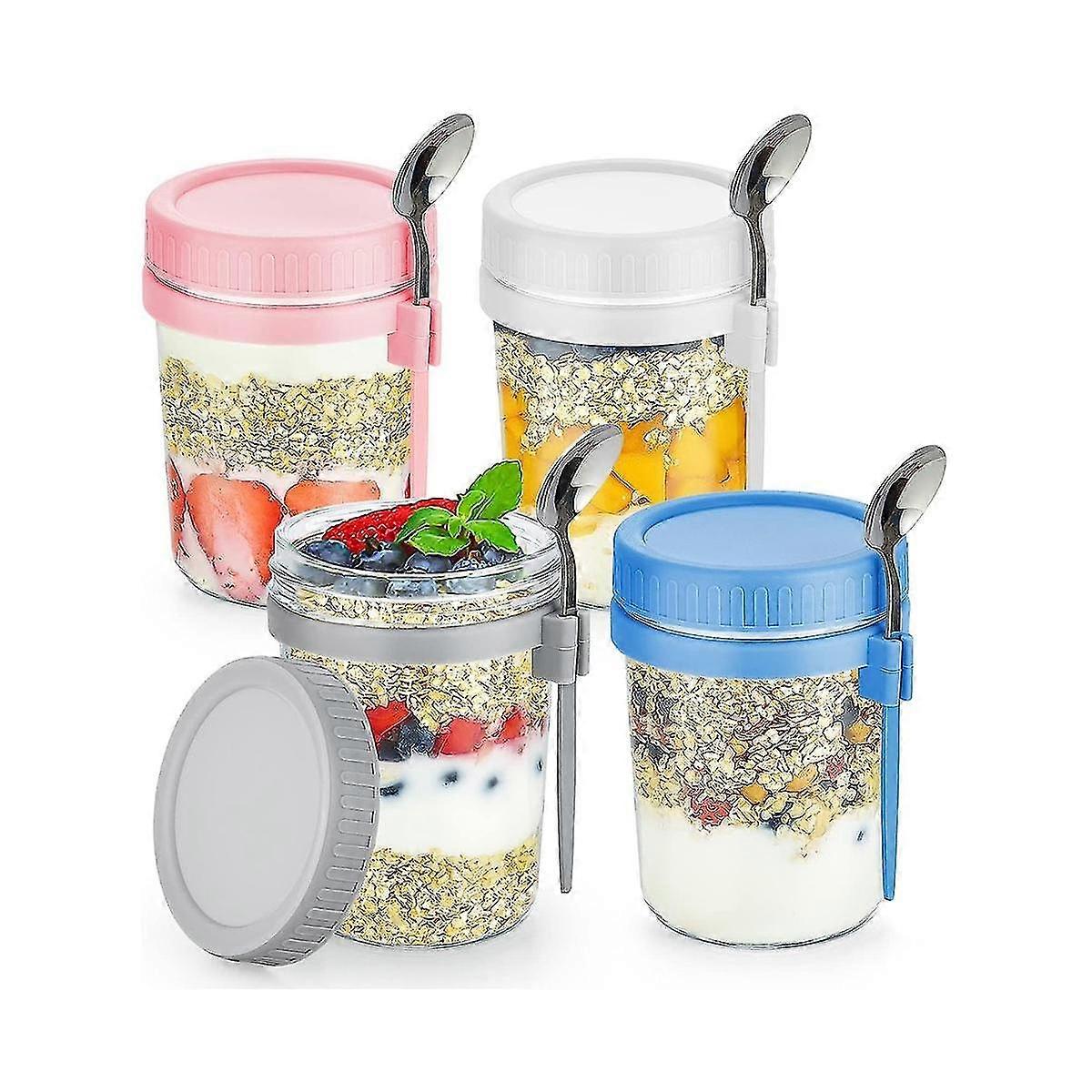 4 Pack Overnight Oats Containers With Lids And Spoons 16 Oz Mason Jars For Overnight Oats Leak Proo