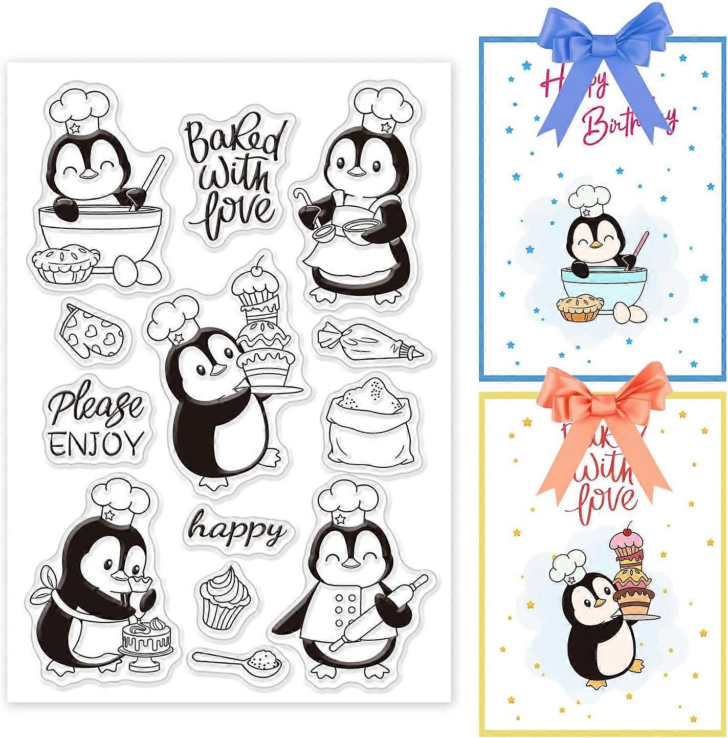 PVC Plastic Stamps for DIY Scrapbooking Photo Album Decorative Cards Making Stamp Sheets Penguin Pattern 16x11x0.3cm