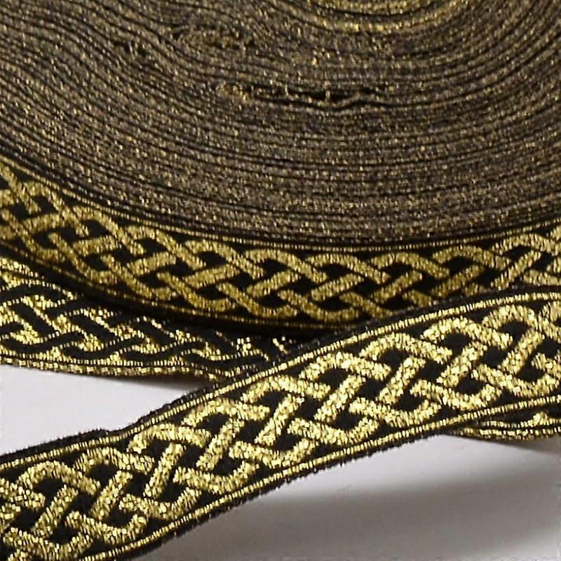 33 Yards 1/2 Inch Black Gold Embroidered Pattern Ribbon Metallic Vintage Woven Trim Fabric Polyester Ethnic Style Ribbons Bundle for Sewing Making Cra