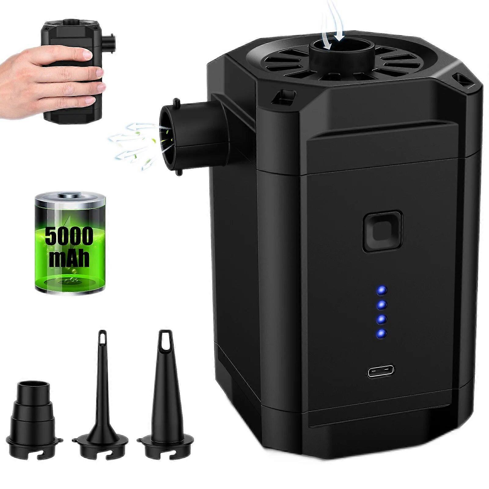 5000mAh Electric Air Pump 3.7V High Capacity Rechargeable Air Pump Compressor Quick for Air Mattress Beds for Swimming Pool Boat