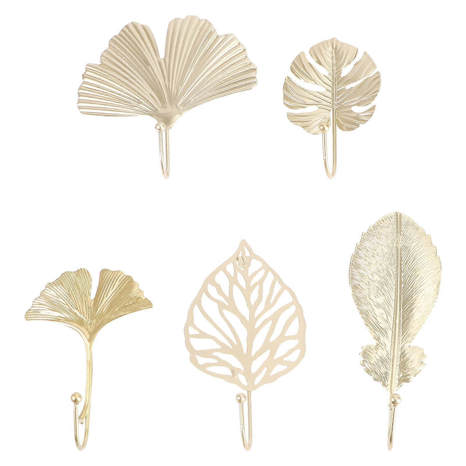 5Pcs Nordic Hooks Creative Hangers Wall Hooks Home Hooks (Golden, Random Style)